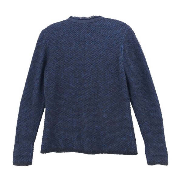 J. McLaughlin Tweed Jacket Blue Black Fuzzy Cotton Modal Wool Mohair SMALL - Picture 3 of 9